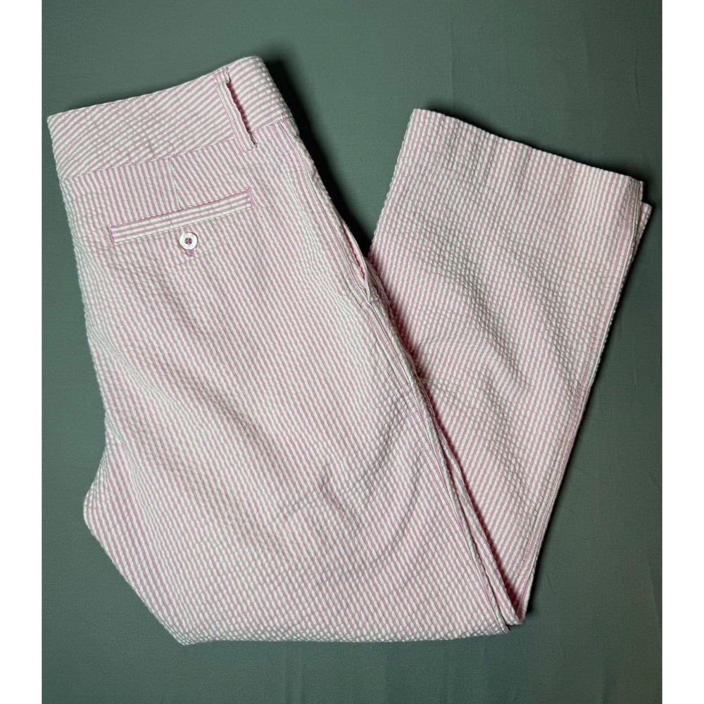 Lilly Pulitzer Pink White Seersucker Striped Straight Leg Crop Pants Womens 2